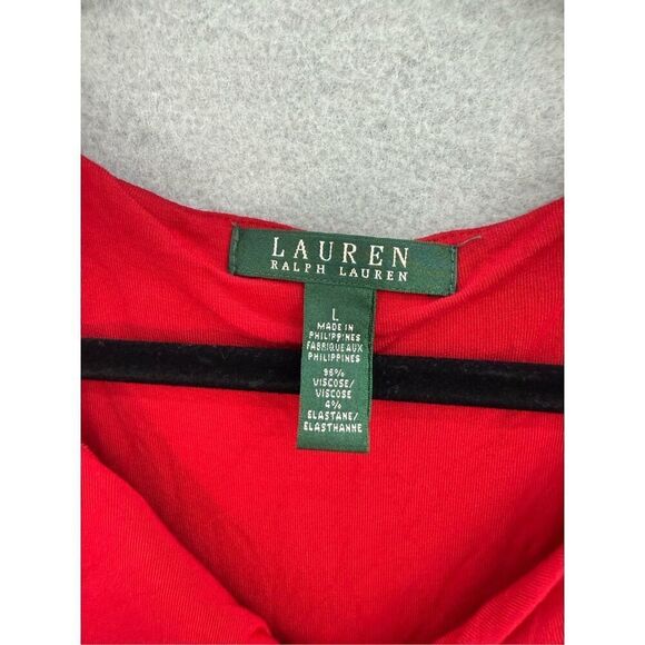 Lauren Ralph Lauren Women Red Twist Front V-Neck Matte Jersey Sheath Dress Large - Picture 3 of 10